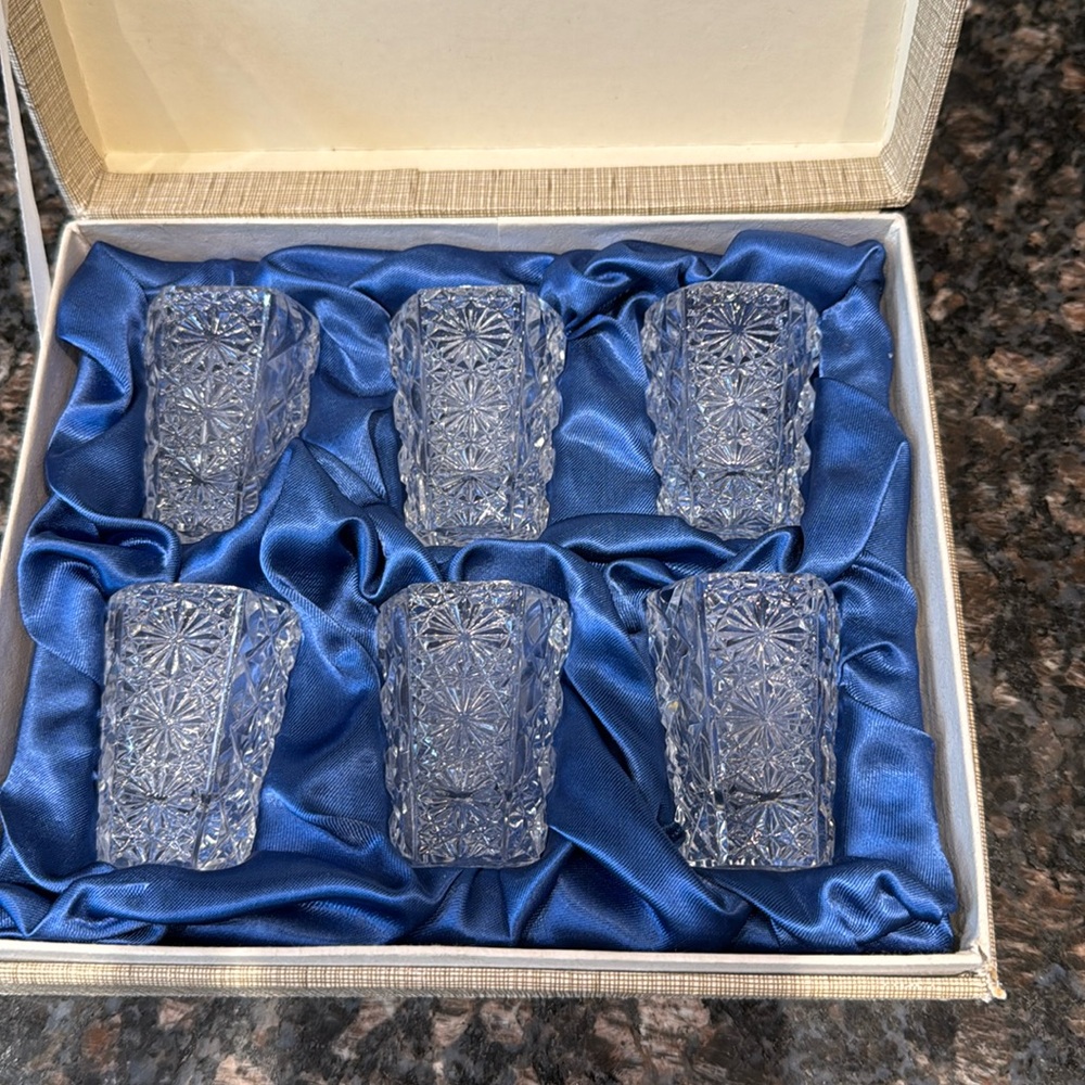 Set of 6 bohemian cut crystal shot glasses